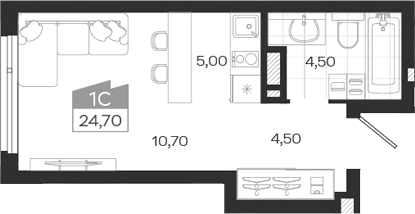 Планировка — Ясный Берег, Студия, 25 м²