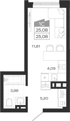 Планировка — Ясный Берег, Студия, 25 м²