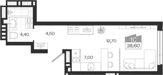 Планировка — Ясный Берег, Студия, 29 м²