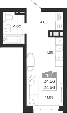 Планировка — Ясный Берег, Студия, 25 м²