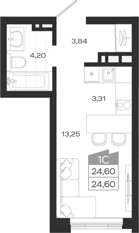 Планировка — Ясный Берег, Студия, 25 м²
