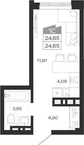 Планировка — Ясный Берег, Студия, 25 м²