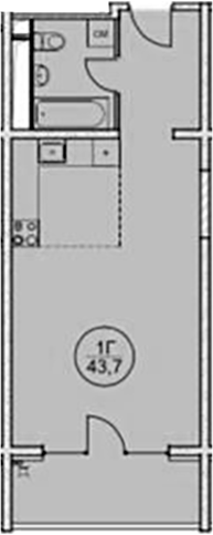 Планировка — Дагомыс Парк, 1-комн., 44 м²