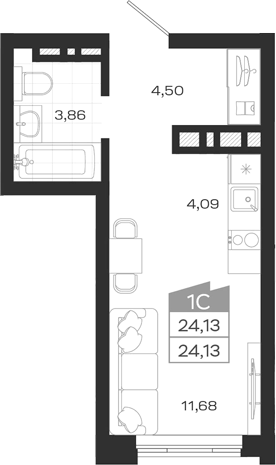 Планировка — Ясный Берег, Студия, 24 м²