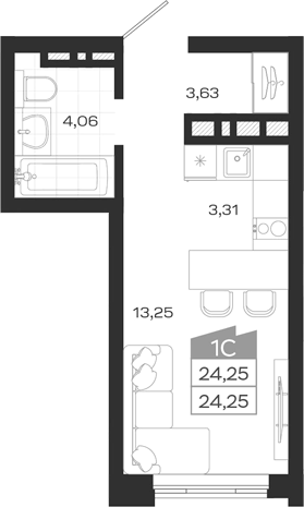 Планировка — Ясный Берег, Студия, 24 м²