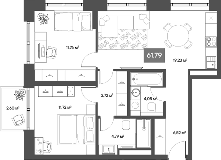 Планировка — ЩА, 2-комн., 59 м²