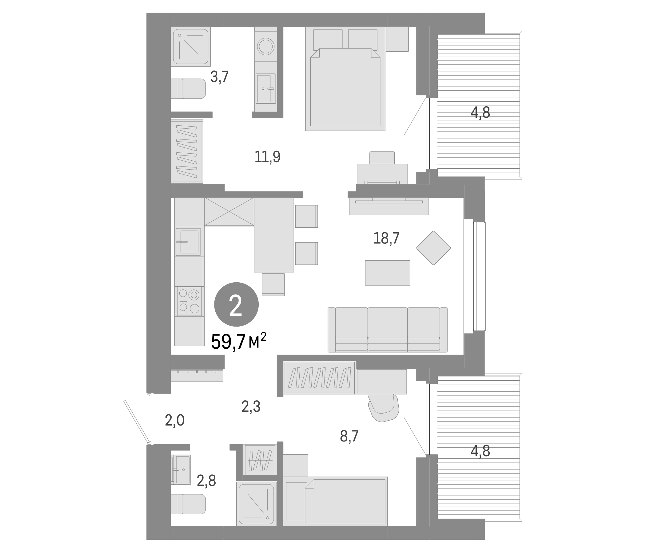 Планировка — Лебедевский, 3-комн., 50 м²