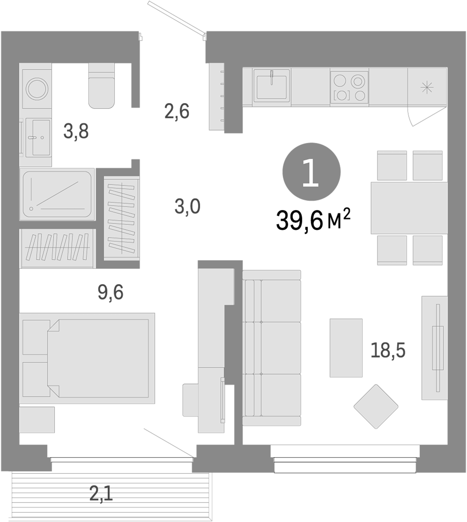 Планировка — Лебедевский, 2-комн., 38 м²