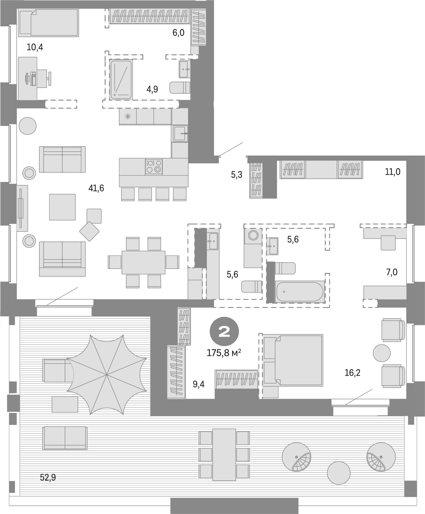 Планировка — На Декабристов, 3-комн., 123 м²