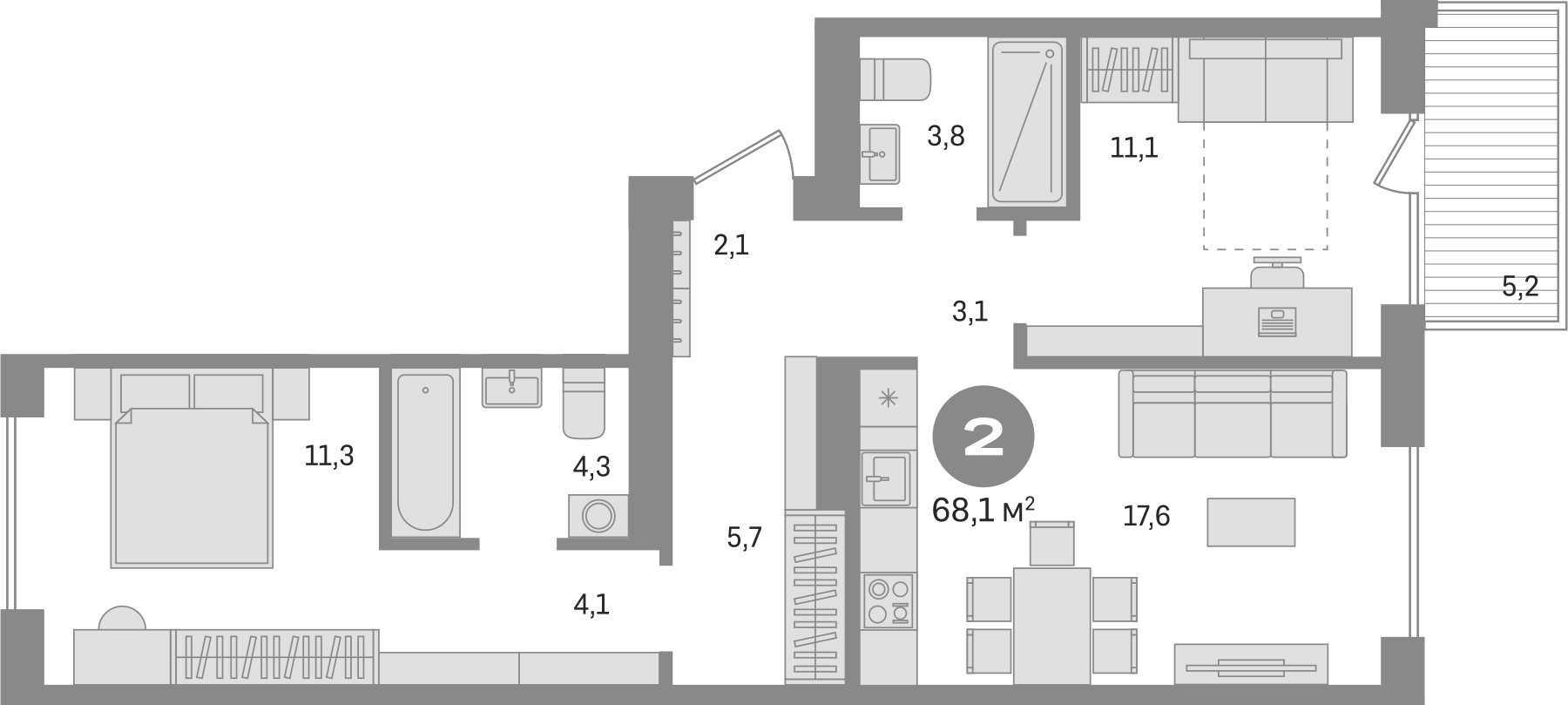 Планировка — Пшеница, 3-комн., 63 м²