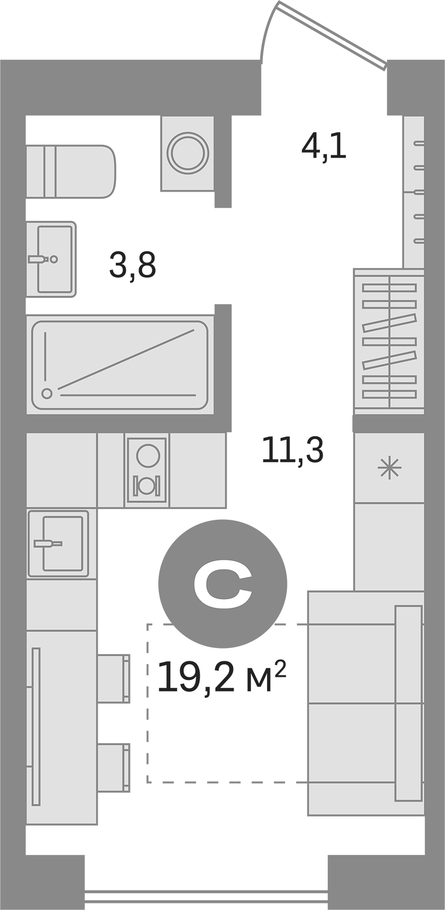 Планировка — Пшеница, Студия, 19 м²