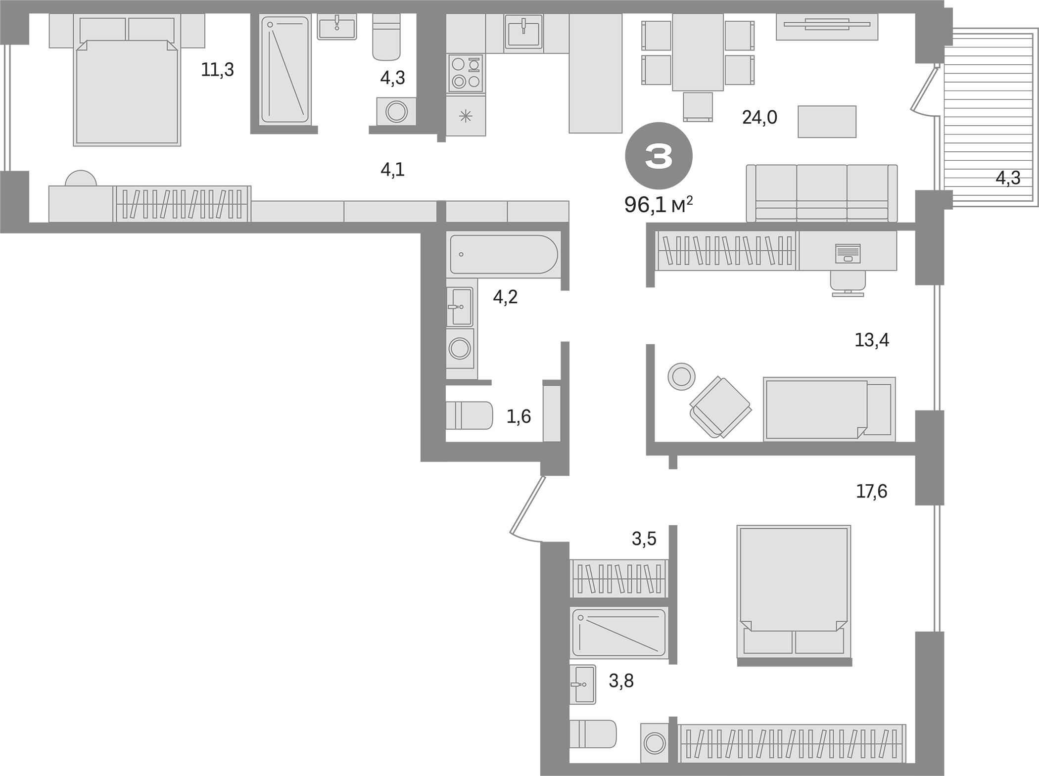Планировка — Пшеница, 4-комн., 92 м²