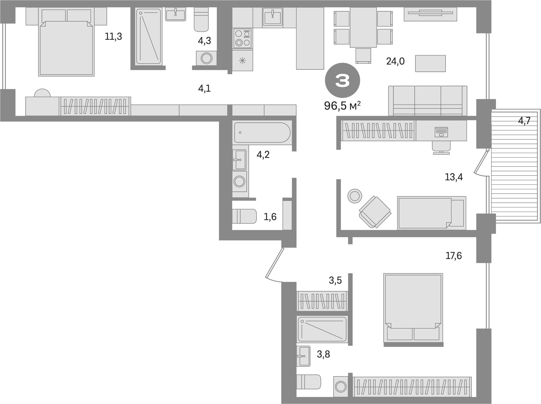 Планировка — Пшеница, 4-комн., 92 м²