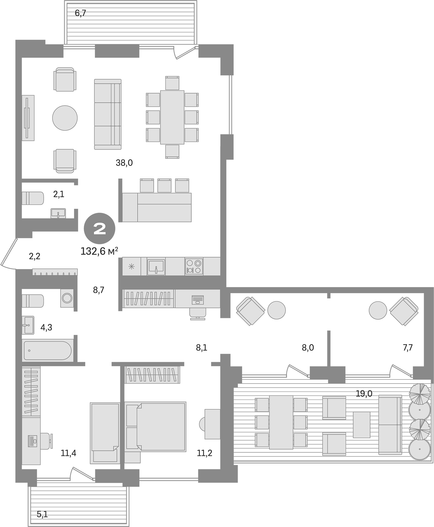 Планировка — Пшеница, 3-комн., 102 м²