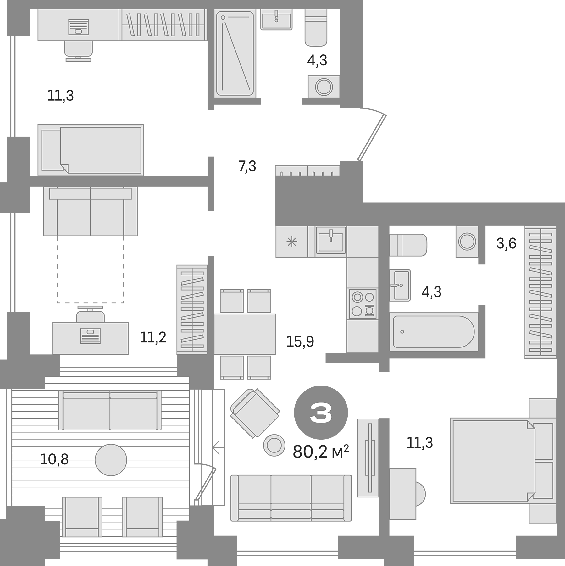 Планировка — Пшеница, 4-комн., 69 м²