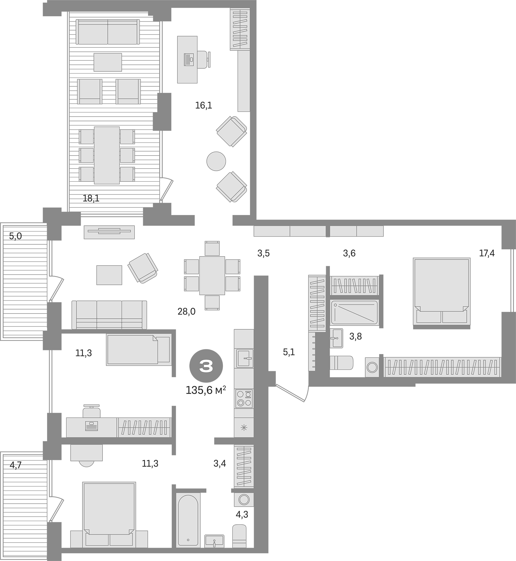Планировка — Пшеница, 5-комн., 108 м²