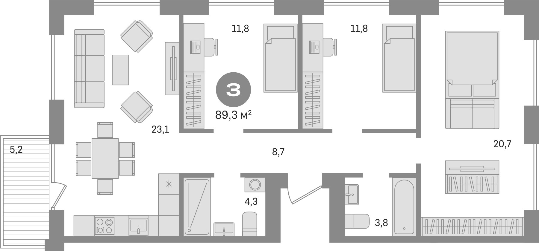 Планировка — Пшеница, 4-комн., 84 м²