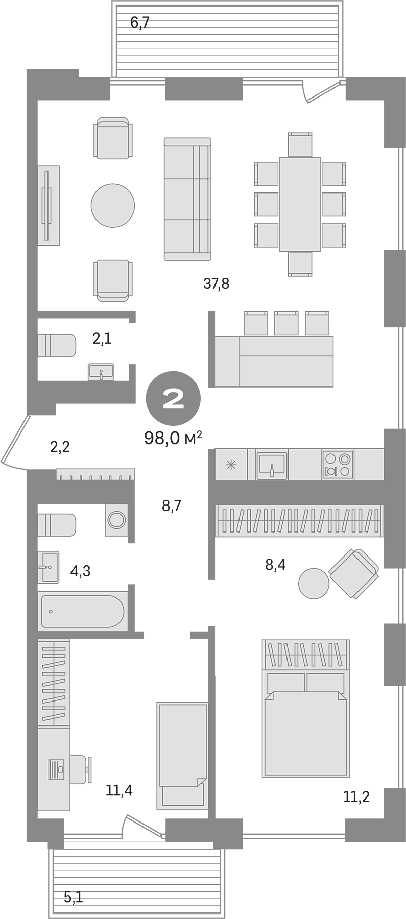 Планировка — Пшеница, 3-комн., 86 м²