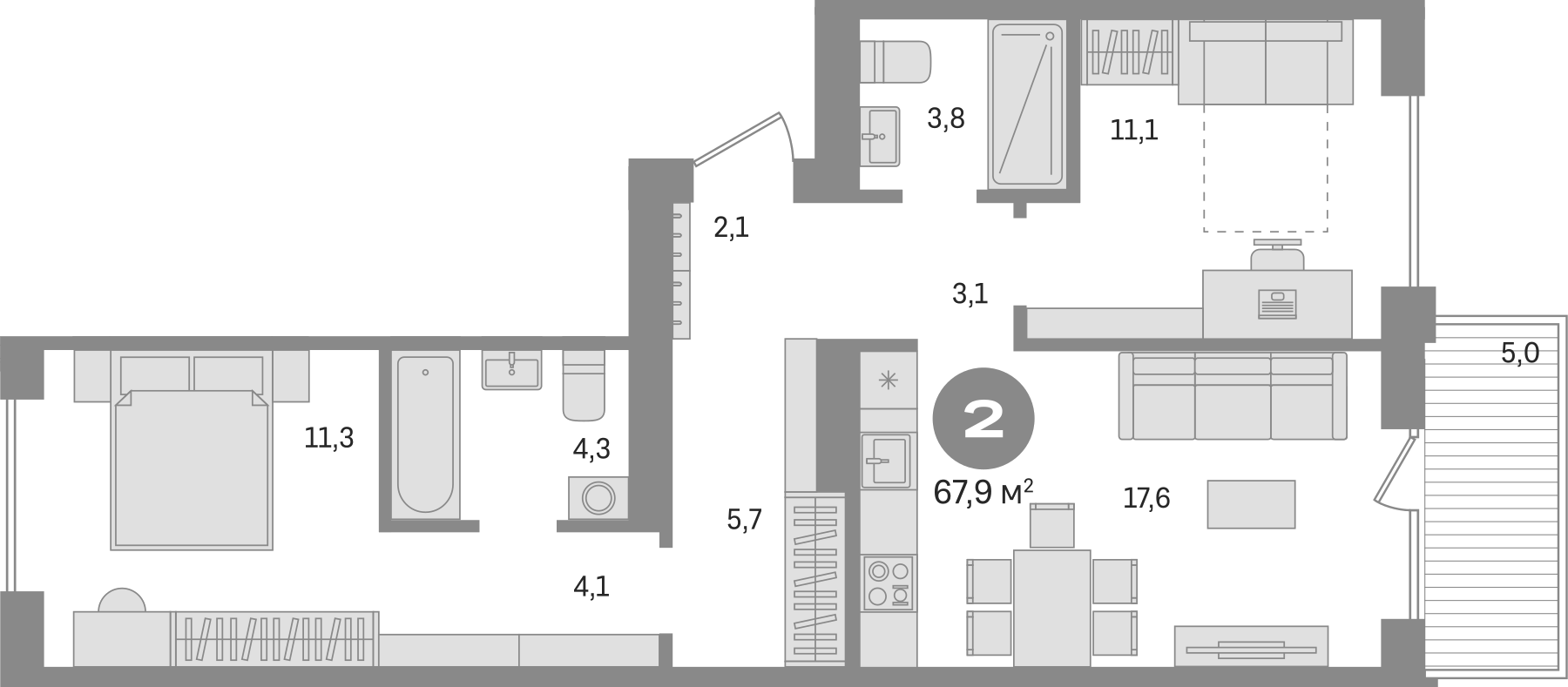 Планировка — Пшеница, 3-комн., 63 м²