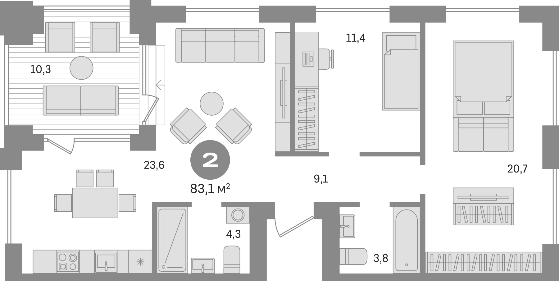 Планировка — Пшеница, 3-комн., 73 м²