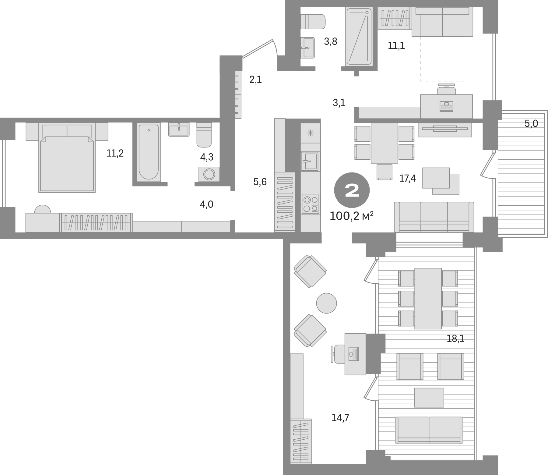 Планировка — Пшеница, 3-комн., 77 м²