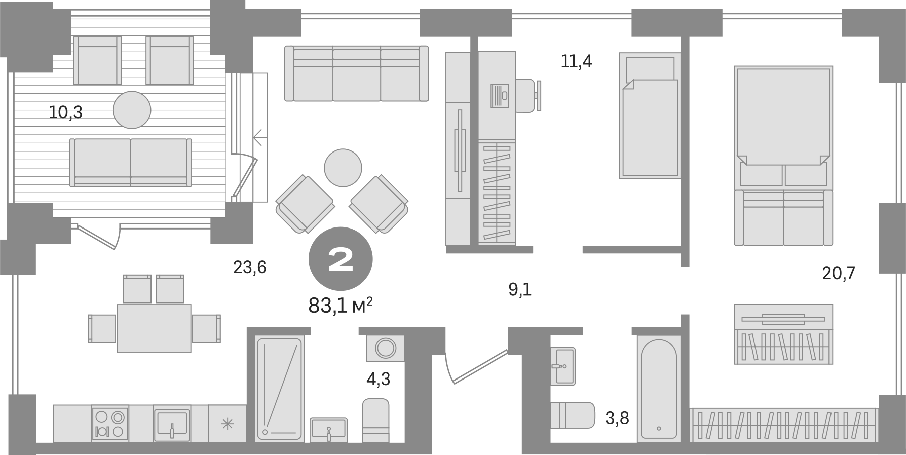 Планировка — Пшеница, 3-комн., 73 м²