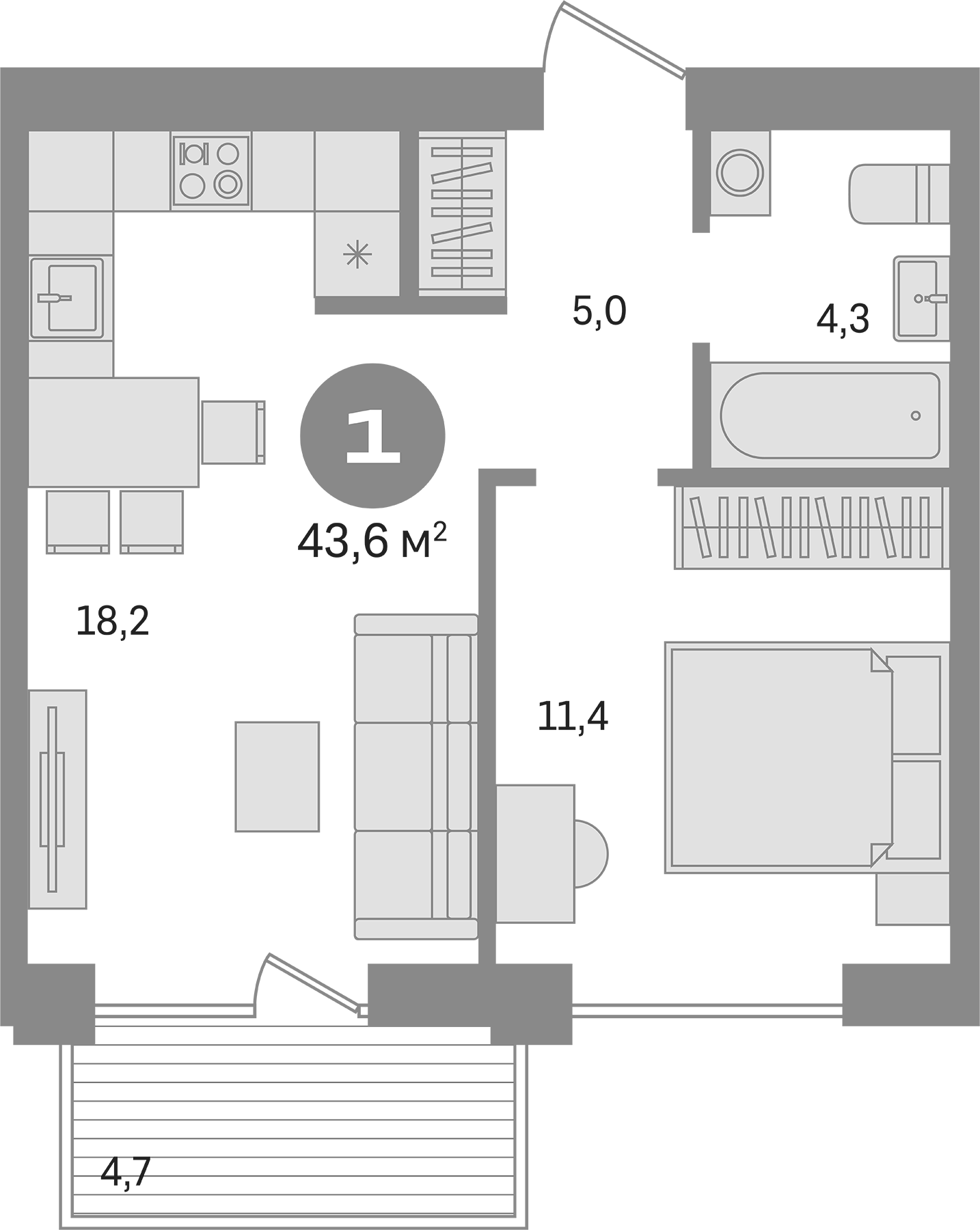 Планировка — Пшеница, 2-комн., 39 м²