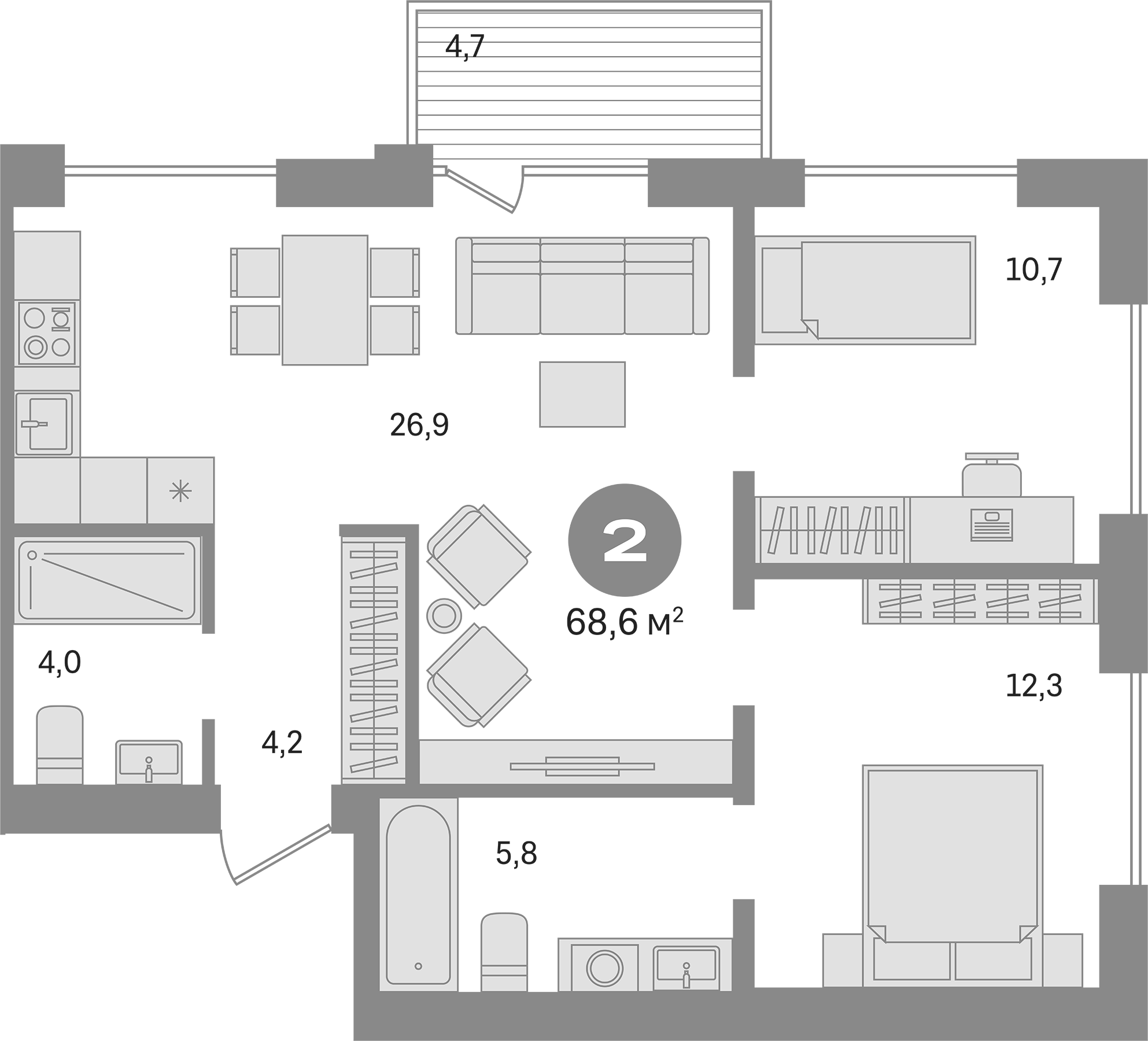 Планировка — Пшеница, 3-комн., 64 м²