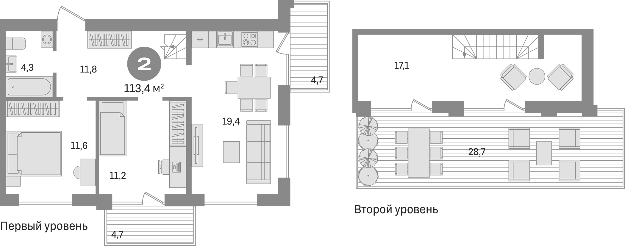 Планировка — Пшеница, 4-комн., 75 м²
