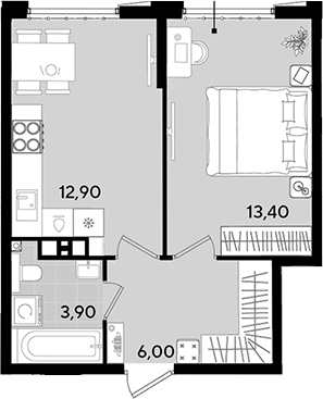 Планировка — Порто-Ново, 1-комн., 36 м²