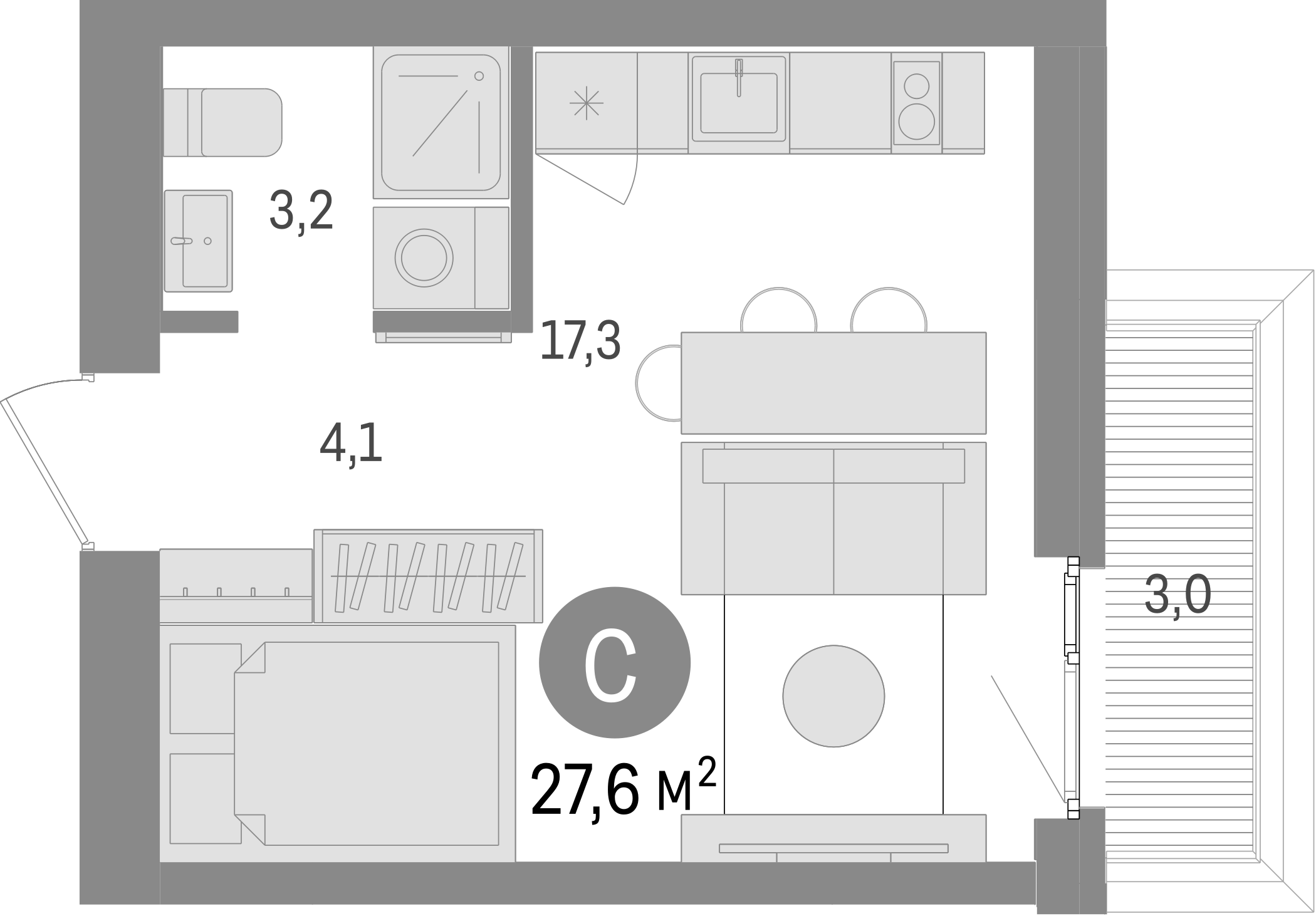 Планировка — Европейский берег, Студия, 25 м²
