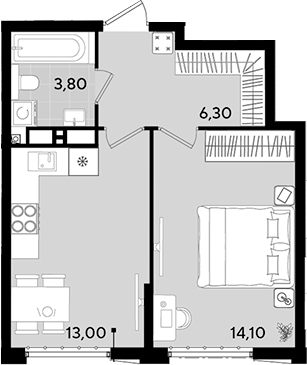 Планировка — Порто-Ново, 1-комн., 37 м²