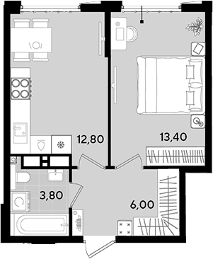 Планировка — Порто-Ново, 1-комн., 36 м²