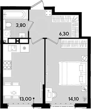 Планировка — Порто-Ново, 1-комн., 37 м²