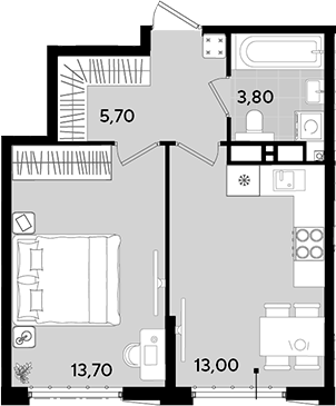Планировка — Порто-Ново, 1-комн., 36 м²