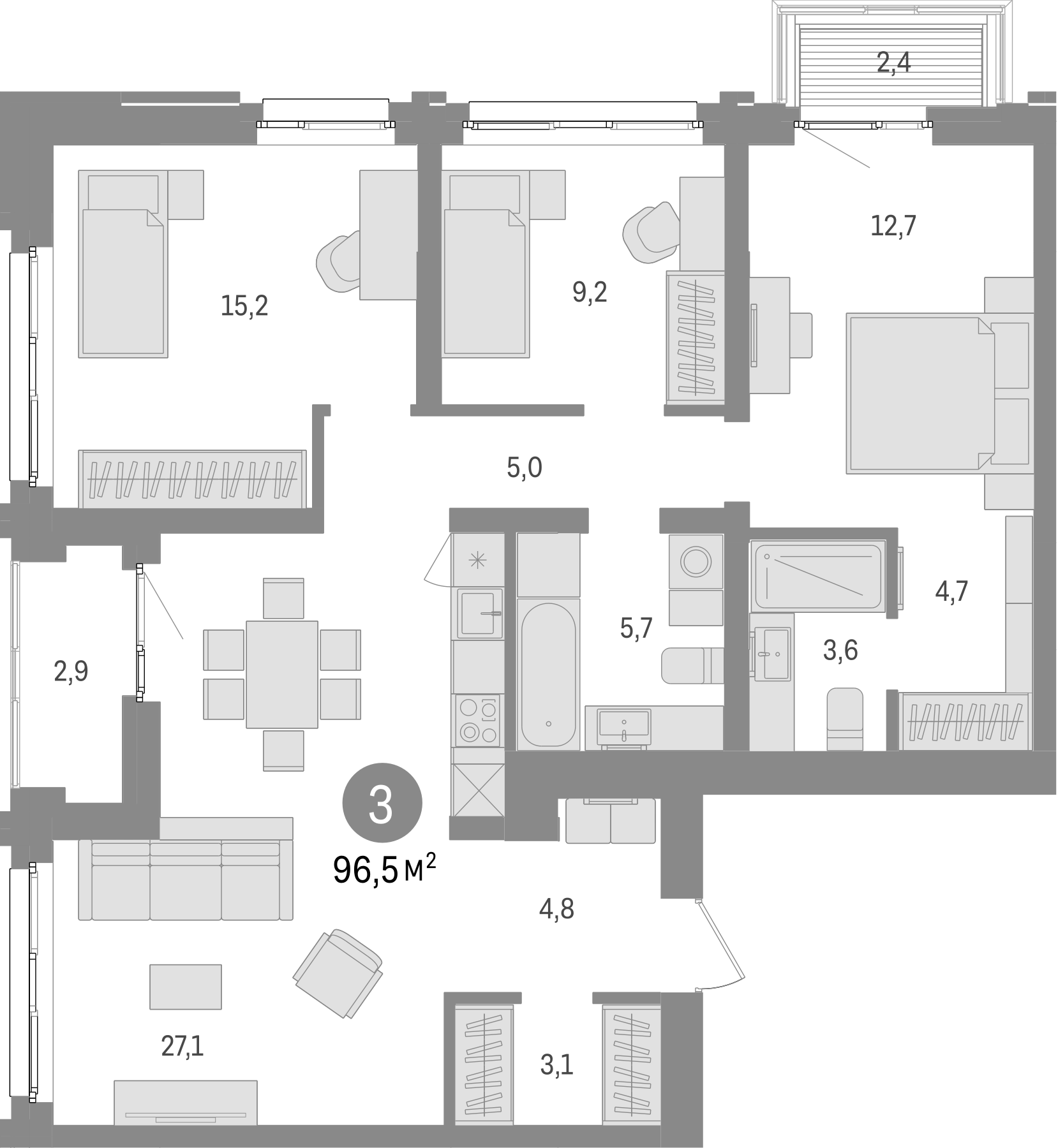 Планировка — Европейский берег, 4-комн., 92 м²