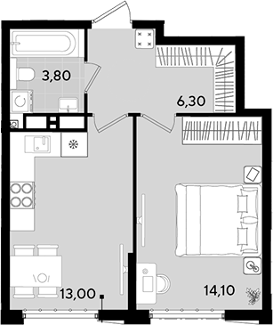 Планировка — Порто-Ново, 1-комн., 37 м²