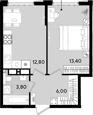 Планировка — Порто-Ново, 1-комн., 36 м²
