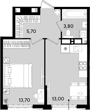 Планировка — Порто-Ново, 1-комн., 36 м²