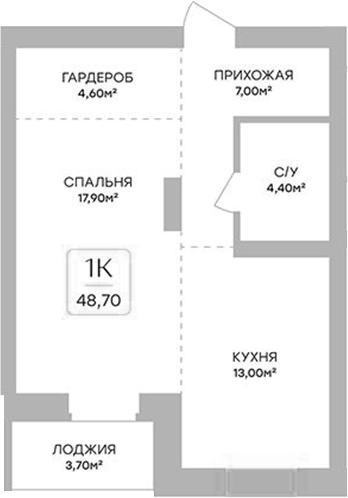 Планировка — Инфинити. Барнаул, 1-комн., 47 м²