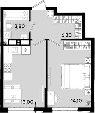 Планировка — Порто-Ново, 1-комн., 37 м²