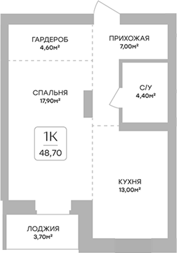 Планировка — Инфинити. Барнаул, 1-комн., 47 м²