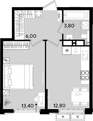 Планировка — Порто-Ново, 1-комн., 36 м²