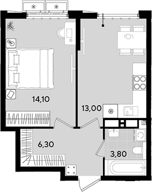 Планировка — Порто-Ново, 1-комн., 37 м²
