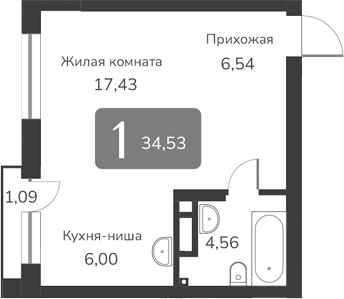 Планировка — Марсель-2, 1-комн., 35 м²