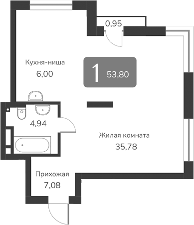 Планировка — Марсель-2, 1-комн., 54 м²