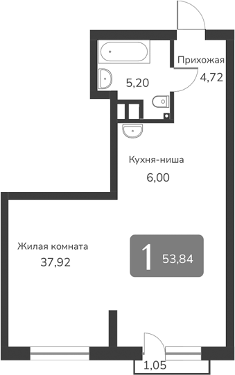 Планировка — Марсель-2, 1-комн., 54 м²