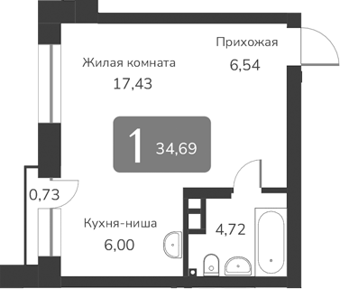 Планировка — Марсель-2, 1-комн., 35 м²