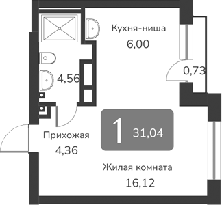 Планировка — Марсель-2, 1-комн., 31 м²