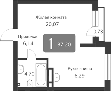 Планировка — Марсель-2, 1-комн., 37 м²